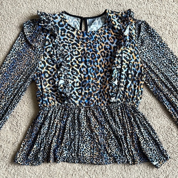 Anthropologie Bl^nk Moira Ruffled Peplum Leopard Print Top - Picture 5 of 10